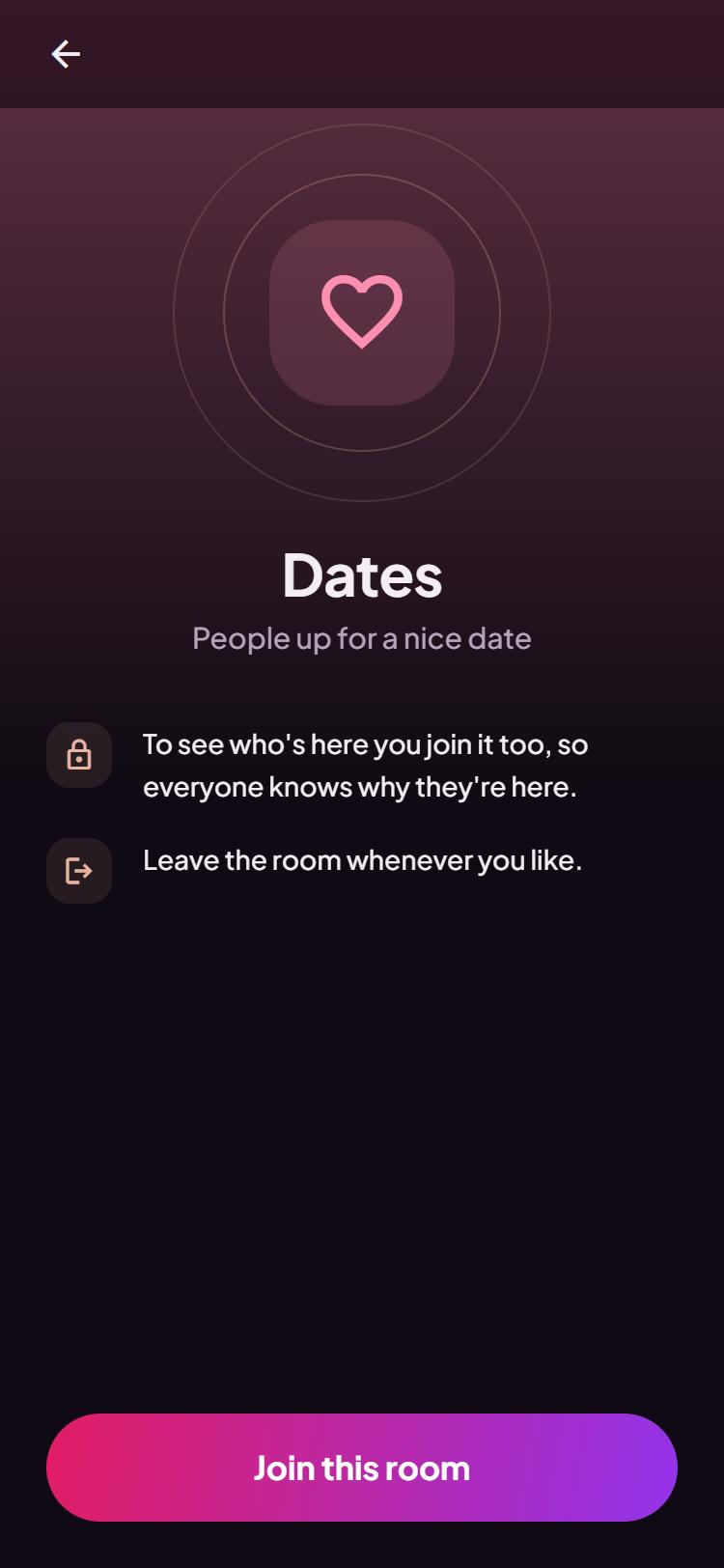 The Dates room in Lgeetak: you join it to see who is inside